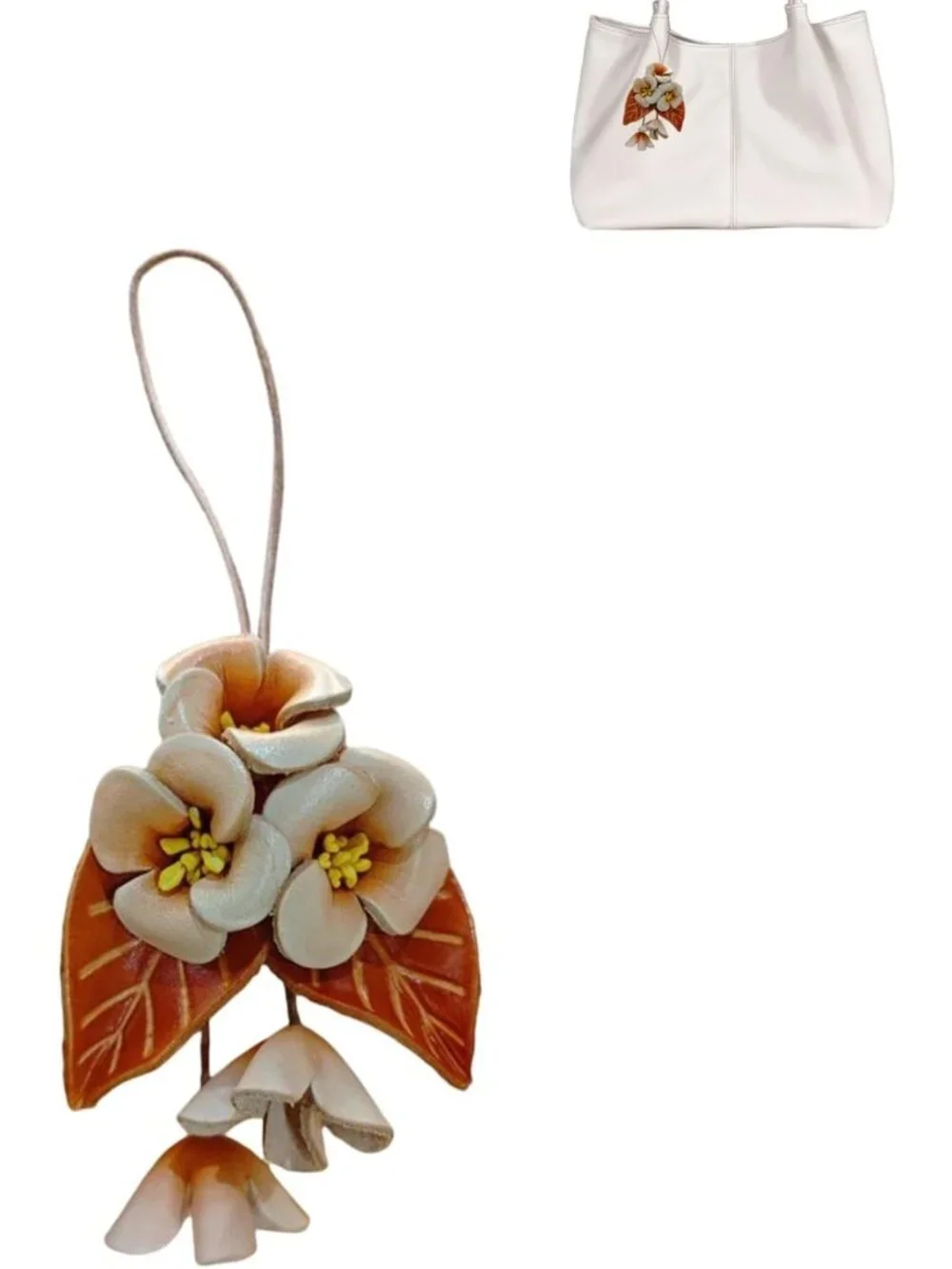 Boho Leather Flower Bag Charm | Genuine Rose Keychain Pendant for Purse